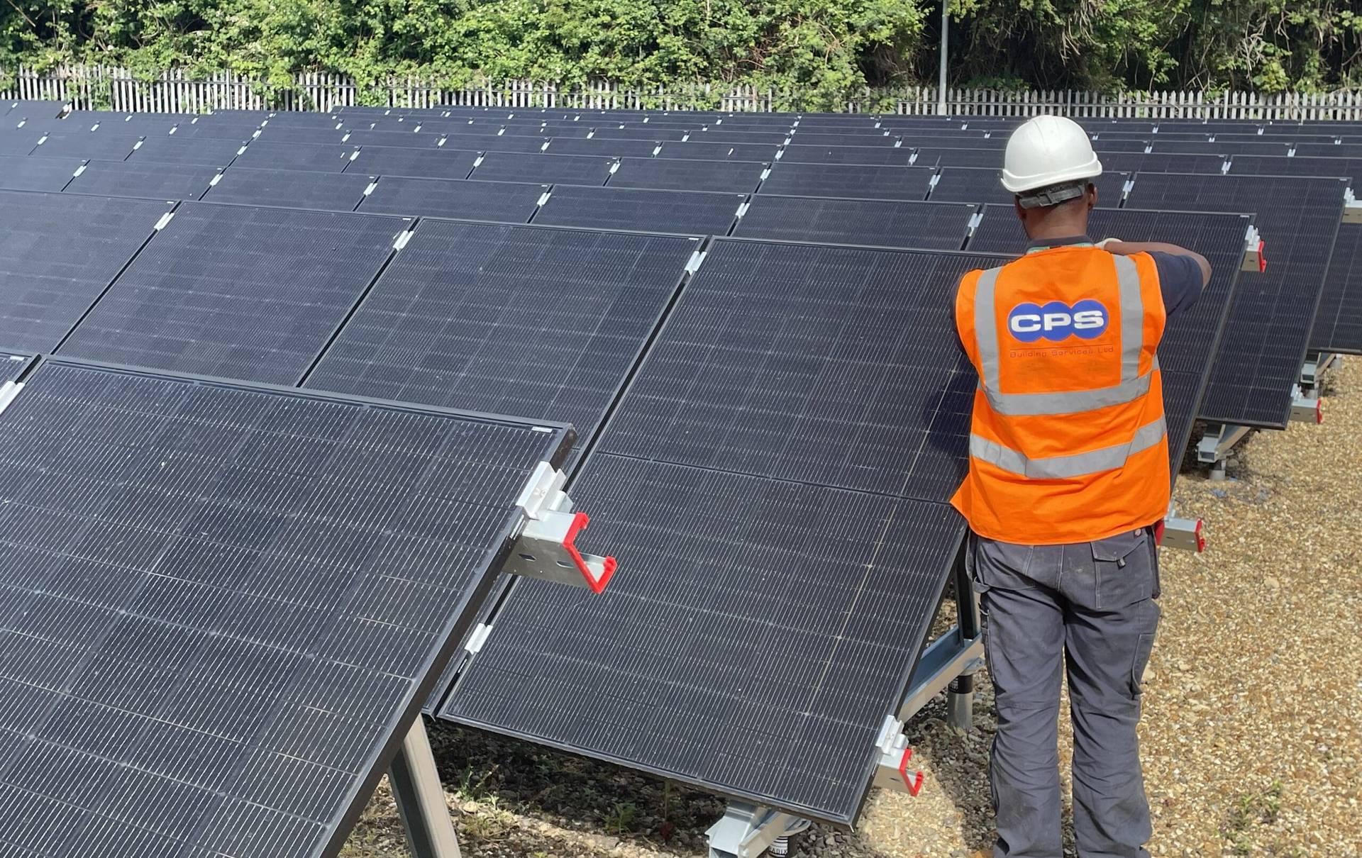 CPS engineer installing a ground-mounted solar PV array